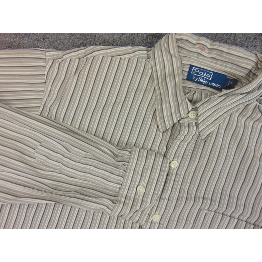 Polo Ralph Lauren Shirt Mens Large Button Down Tan‎ Striped Long Sleeve Preppy